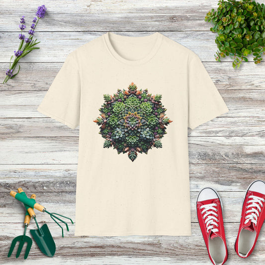 Succulent Plant Mandala Pattern T-Shirt