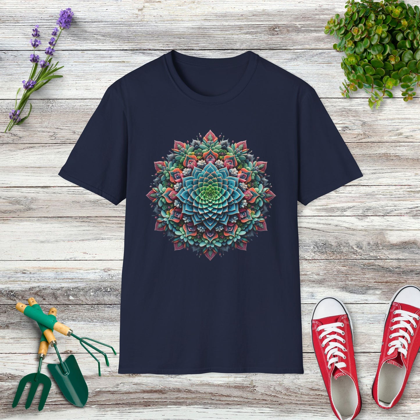 Succulent Plant Mandala Pattern T-Shirt