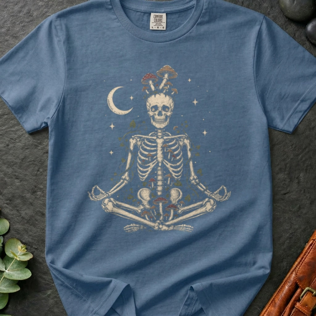 rooted-avenue-2d453f69-085a-443d-bbe8-4217c66cc456-4. Meditating Skeleton With Mushrooms_Meditating Skeleton With Mushrooms - Blue Jean - Mockup Style 4 (Final 2) - CC Mockup.png_0000_compressed.jpg