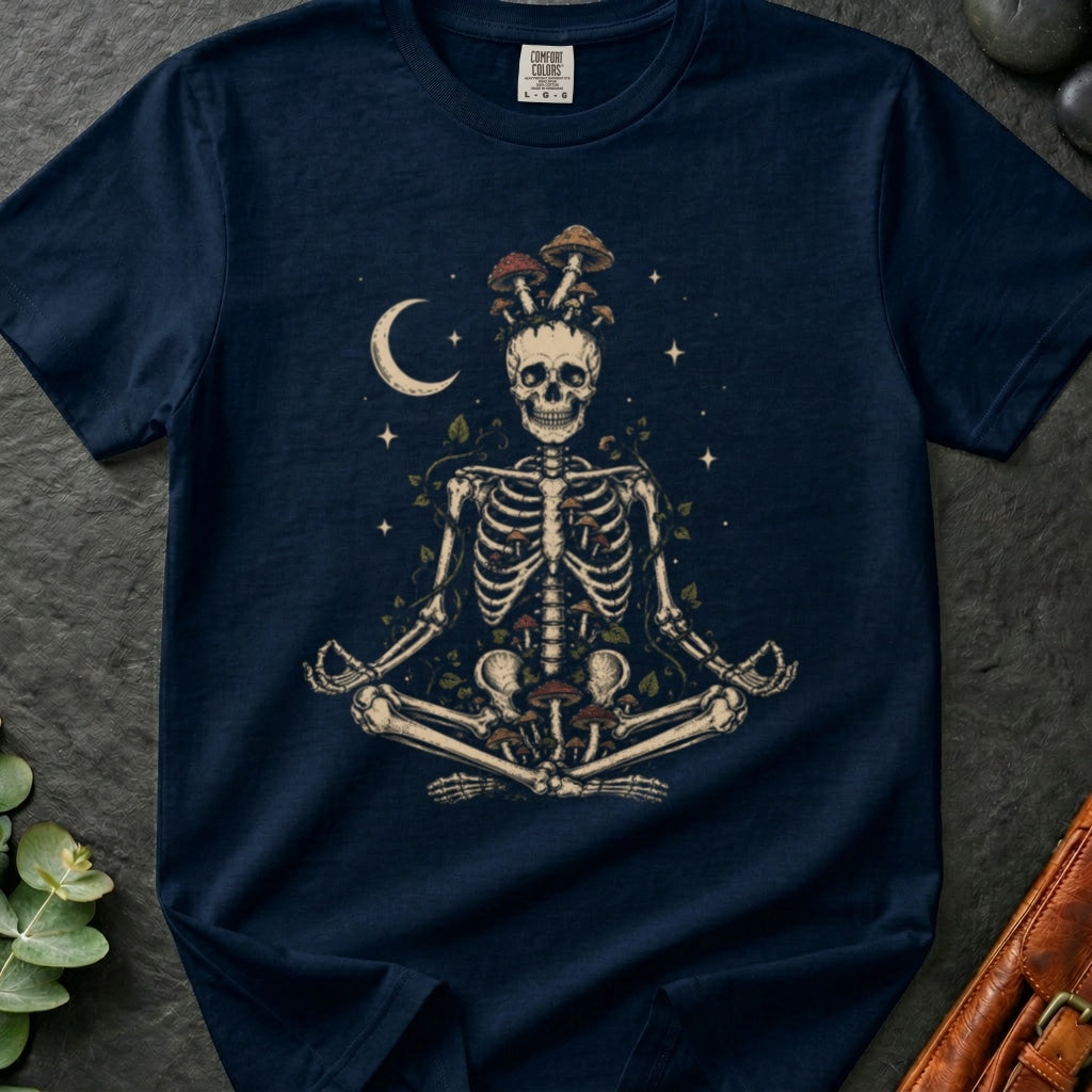 rooted-avenue-8ef8bd97-1cc2-4b0f-b472-5f799796e434-4. Meditating Skeleton With Mushrooms_Meditating Skeleton With Mushrooms - Navy - Mockup Style 4 (Final 2) - CC Mockup.png_0000_compressed.jpg
