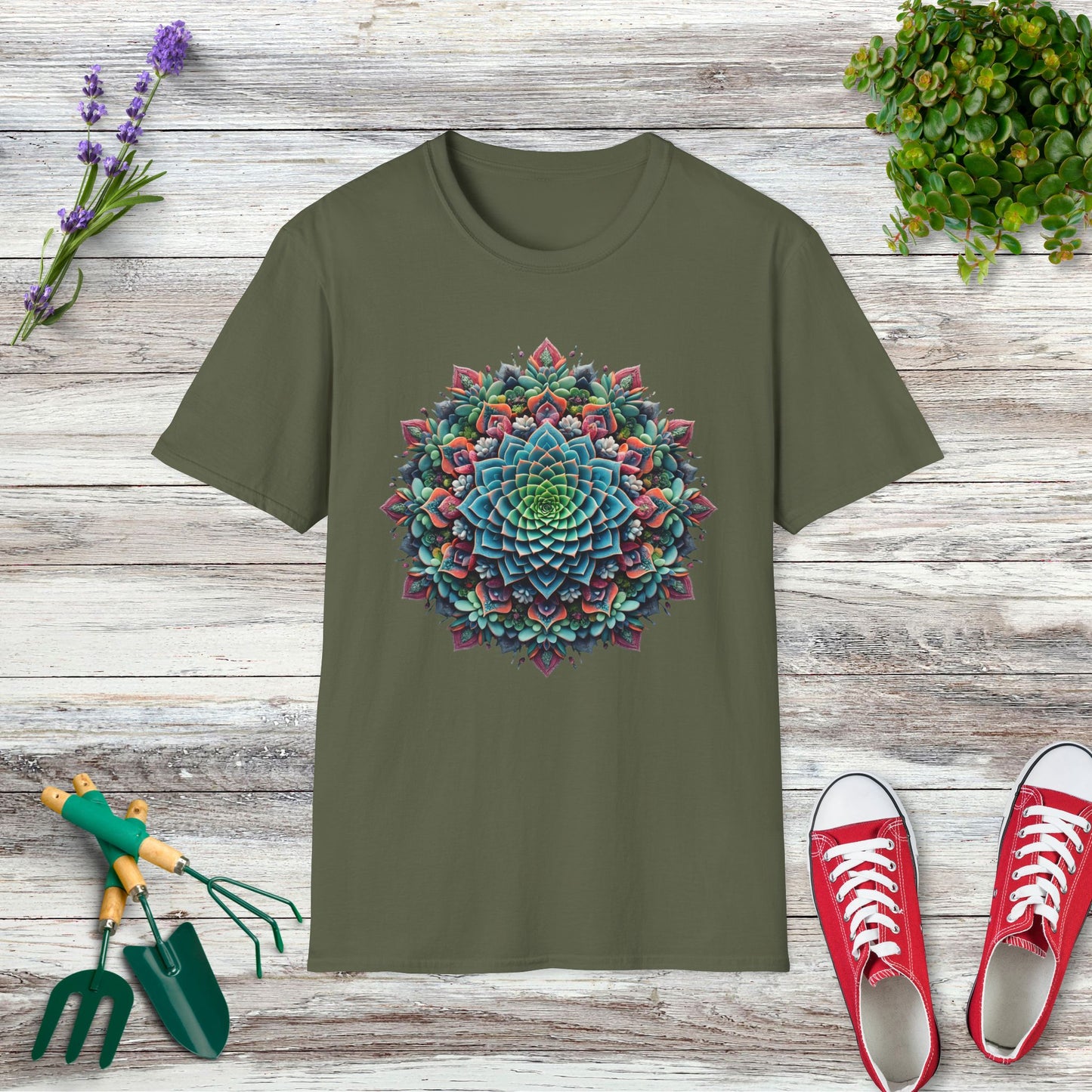 Succulent Plant Mandala Pattern T-Shirt